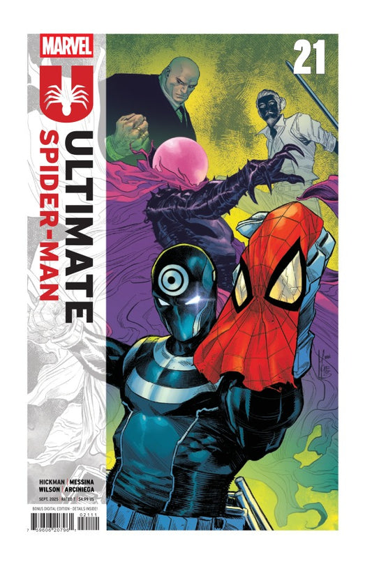 MARVEL COMICS ULTIMATE SPIDER-MAN #21
Comic book cover featuring Spider-Man and other characters with a colorful background