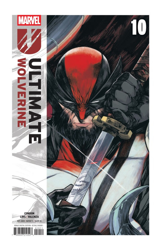 MARVEL COMICS ULTIMATE WOLVERINE #10
Comic book cover featuring 'Ultimate Wolverine' with a red and black mask and sword.