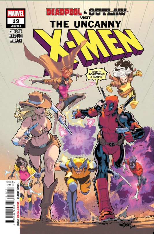 MARVEL COMICS UNCANNY X-MEN #19
Comic book cover featuring Deadpool and the Uncanny X-Men with a stylized background.