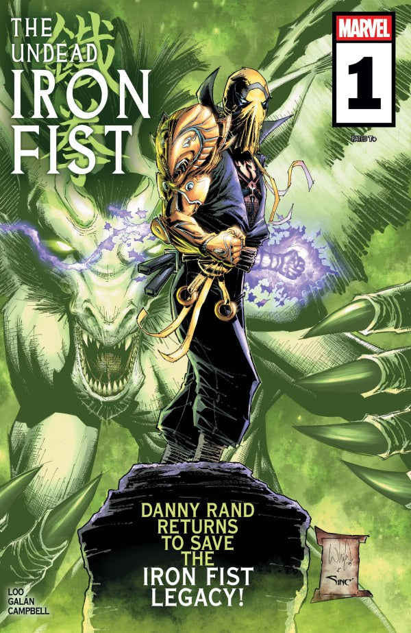 MARVEL COMICS UNDEAD IRON FIST #1
Comic book cover featuring Iron Fist with a dragon and Marvel logo