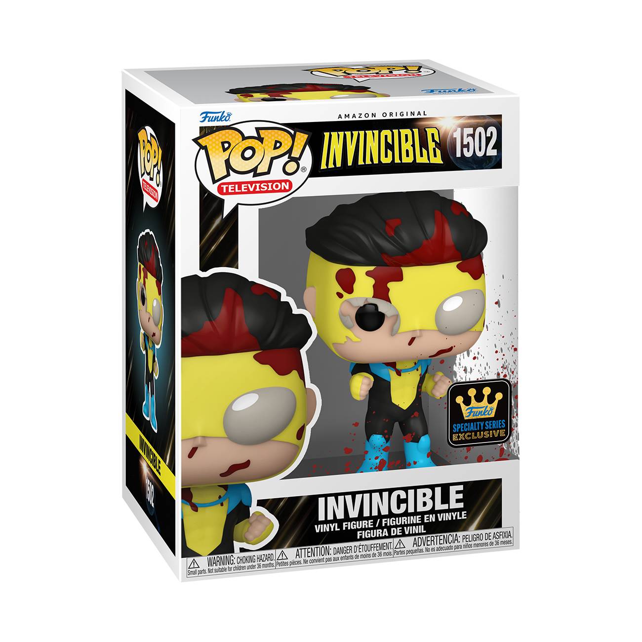 Battle-Damaged Invincible Funko POP from Specialty Series, limited-edition TV collectible figure, superhero fan merchandise, Funko POP Invincible character.