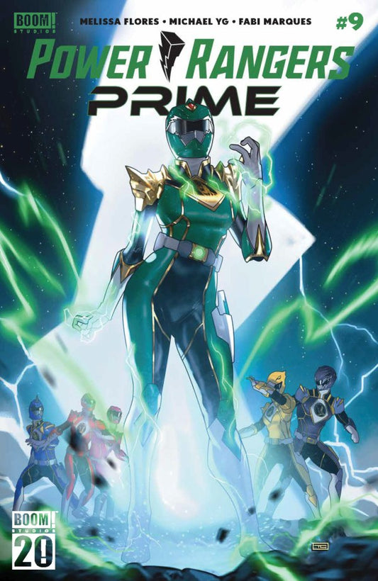 POWER RANGERS PRIME #9
Comic book cover of 'Power Rangers Prime' featuring a green ranger and other characters.